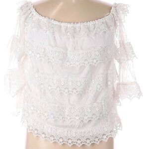 Lipsy London White Lace Ruffle Off Shoulder Top‎ US 2 Party